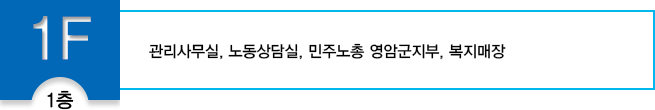 1층 관리사무실, 노동상담실, 민주노총 영암군지부, 복지매장